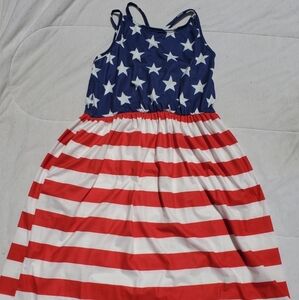 BesserBay Girl's USA Patriotic Stars & Stripes Flag dress with straps Sz 6-7